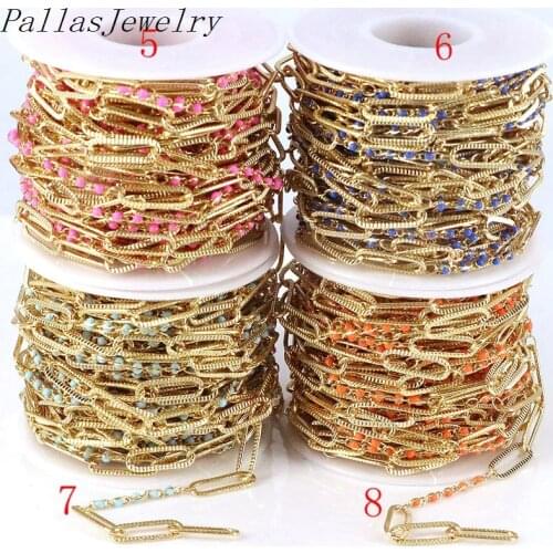 5 Meters,Latest Jewelry Gold Plated Oval Link Chains Brass Enamel Beaded Cable Chain for DIY Accessories
