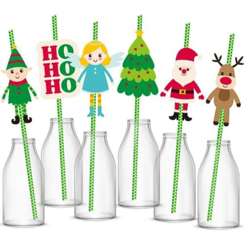 Merry Christmas Paper Drinking Straw Christmas Decoration For Home Party Cocktail Drinking Straws Bar Accessories Party Supplies