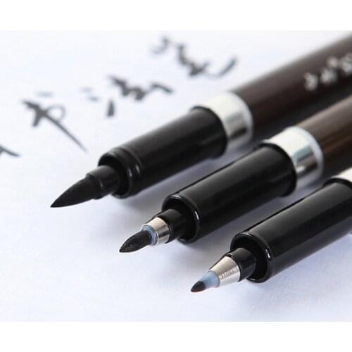 3 Pcs / Lot Calligraphy Pen For Signature Chinese Words Learning Japan Material Brush Art Marker Pens Stationery School Supplies