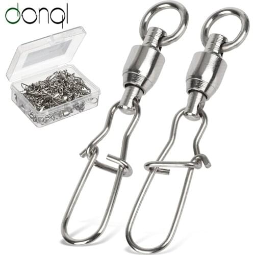 DONQL 10-50pcs Fishing Swivels Bearing Connector Interlock Snap 0#-6# Strong Ball Bearing Rolling Swivel Link Snap Connector
