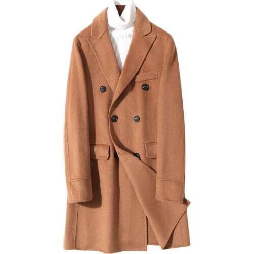 Wool Coat Mens Autumn and Winter Long Double-sided Nylon Wool Coat British Style Mens Cashmere Woolen Coat Trend