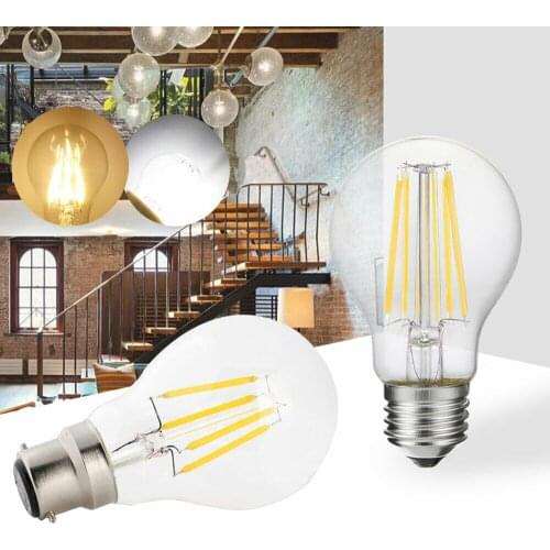 E27 B22 Retro LED Filament Light Lamp 2W 4W 6W 8W A60 Bayonet Vintage Edison Led bulb Clear Glass Shell AC 220V