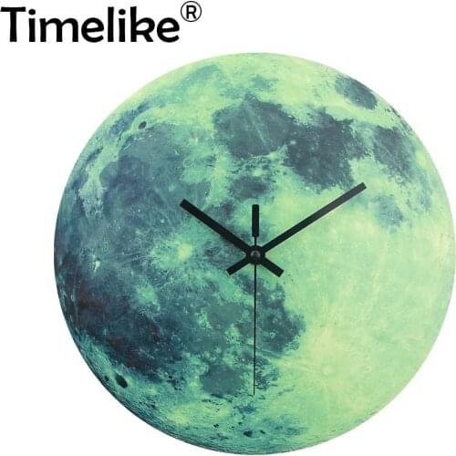 Luminous Moon Wall Clock Wooden Glowing In The Dark Wall Clock Planet Hanging Moon Clock In Wall Watches Livingroom Home Decor