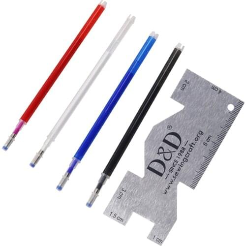 Heat Erase Pen High Temperature Disappearing Fabric Marker Refills&Metal Sewing Measuring Gauge Quilting Rulers Sewing Tool