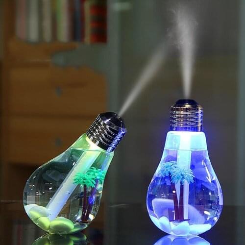 LED Bulb Shape Humidifier Portable for Travel Home 7 Color LED Night Light Air Humidifier USB Charging