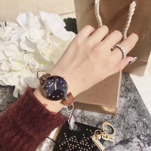 New Fashion Caramel Leather Strap Watches for Women Pretty Candy Colors Crystals Wrist watch Quartz Multi Faceted Glass Montre