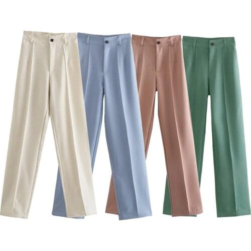 TRAF Pants For Women High Waist Woman Trousers Black Beige White Straight Wide Leg Trousers Female Office Pink Blue Loose Pants