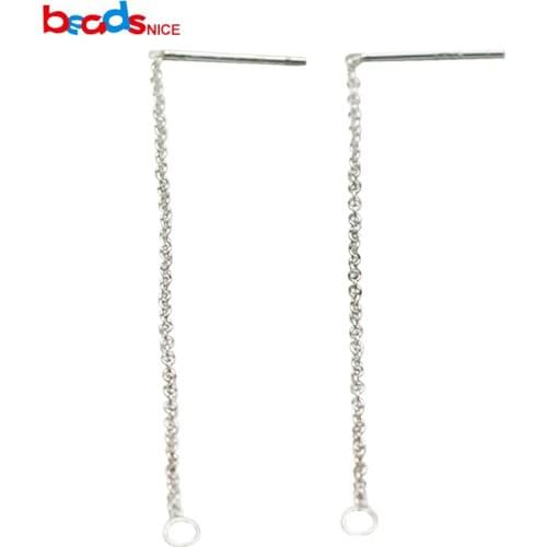 Beadsnice women fashion jewelry 925 sterling silver long chain earrings stud findings 49X1mm hole 2mm post earrings ID 29459