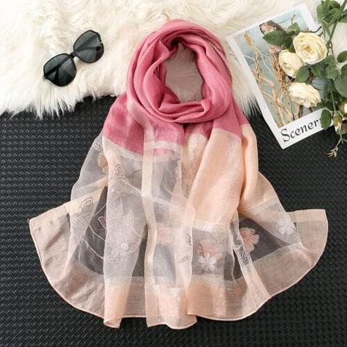 Hot Sale 2020 Women Silk Wool Scarf Warm Shawls Lady Wraps Bufanda Floral Pashmina Embroidery Scarves Foulard Bandana Hijab