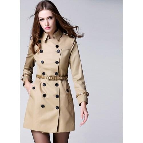Kez keer 2018 Good price high quality Womens trench coat for women PU leather belt double-breaste Overcoat female clothes
