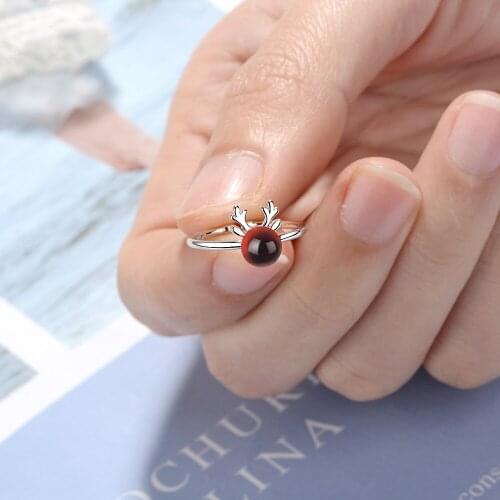 New Beautiful Sweet Animal 925 Sterling Silver Jewelry Not Allergic Women Antler Deer Personality Crystal Opening Rings