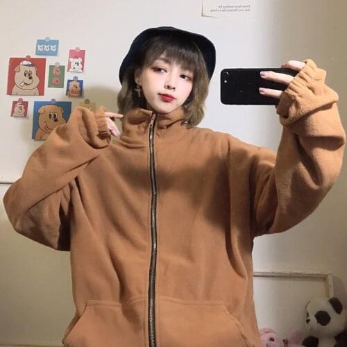 Winter Hooded Hoodies Women Long Sleeve Solid Sweatshirt Casual Clothes Autumn Zip Up Warm Fur Hoodies Sweatshirt Plus Size