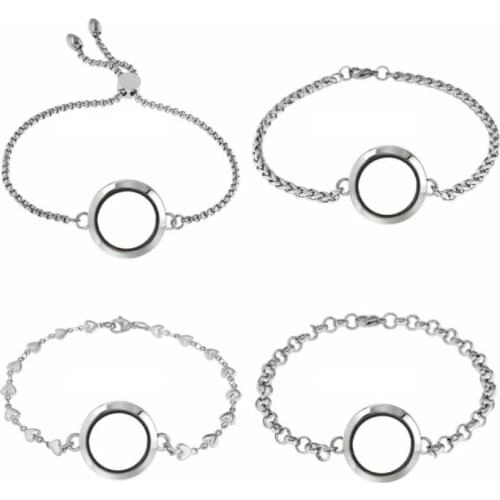 1pcs 30mm Round Silver color glass memory locket bracelet 316L stainless steel bangle Fit For Floating Locket charms