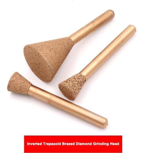 1pcs 6mm Shank Inverted Trapezoid Vacuum Brazed Diamond Burrs Alloy Grinding Head For Jade Peeling Stone Electric Carving Tools
