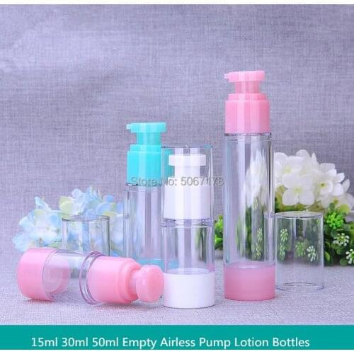 10pcs White/Pink/Green Empty Airless Pump Bottles 15ml 30ml 50ml Mini Portable Vacuum Cosmetic Lotion Treatment Travel Bottle