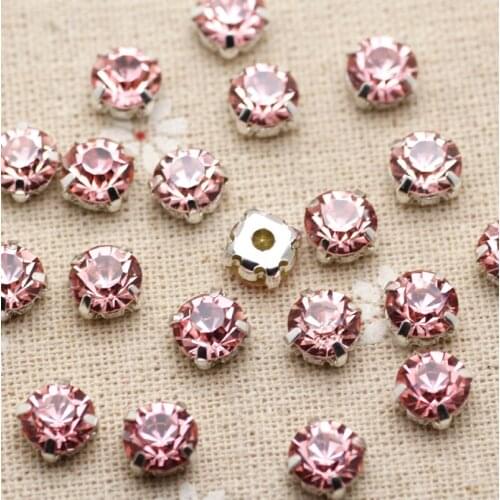 200pcs 3.8mm pink FlatBack Sew On Stones With Claws Silver Plated Setting Crystal Glass Stones For Wedding Dress Decoration