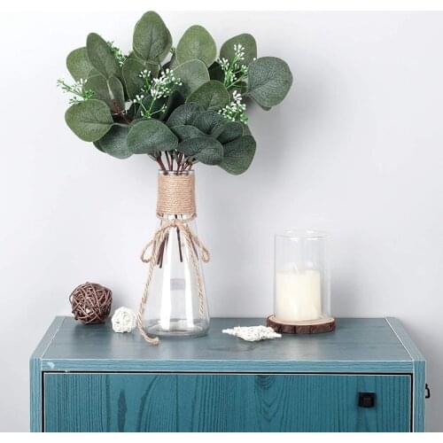 24Pcs Artificial Seeded Eucalyptus Leaves Stems Faux Silver Dollar Eucalyptus Plant Branches for Wedding Holiday Decor