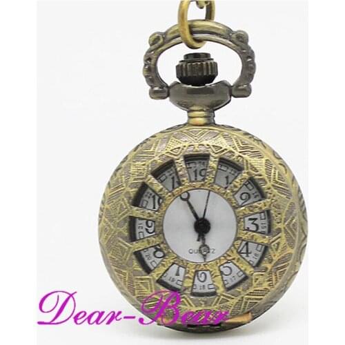 3032) Vintage Bronz sun wheel flip Pocket Watch Necklace pendant Free shipping kids Clock learning