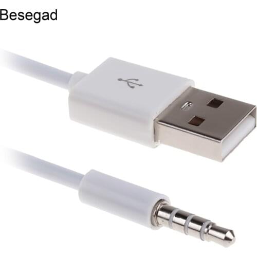 Besegad Mini Charger Charging Interface USB 2.0 Male to 3.5mm Audio Male Connector Adapter Cable for MP3 MP4 PC White