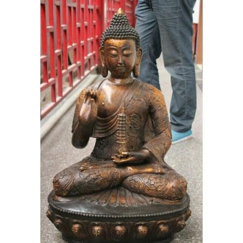 Fast shipping USPS to USA S1747 30 Old Tibet Bronze Gilt Temple Shakyamuni Sakyamuni Buddha Statue Hold Stupa