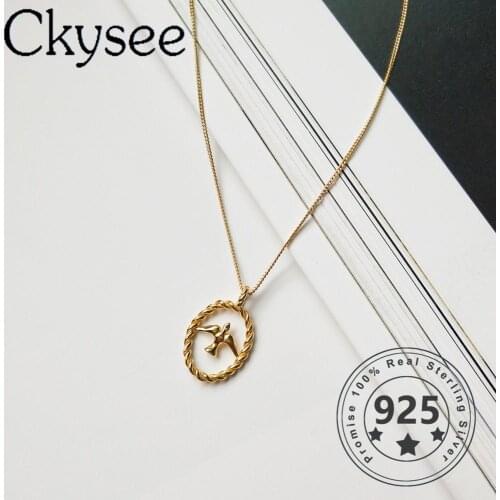 Ckysee Long Section 925 Sterling Silver Necklace Gold Birdie Pnedant Necklace For Fashion Women Minimalist Fine Charms Jewelry