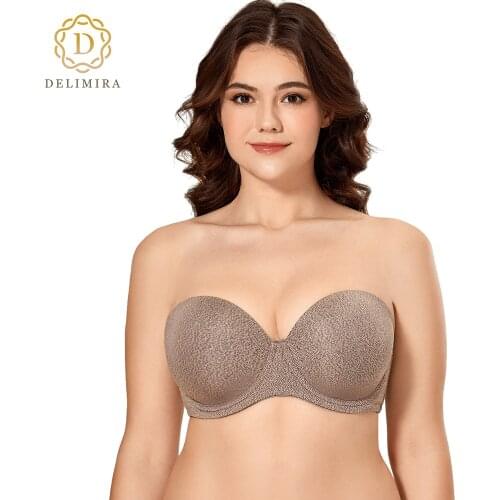 Delimira Womens Multiway Full Coverage Strapless Bra Plus Size Underwire Contour Silicone Slightly Padded Push Up
