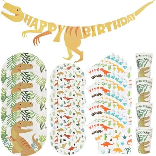 Dinosaur Theme Party Disposabe Tableware Plates Cups Napkins Happy Birthday Banner For Baby Shower Kids Birthday Decoration