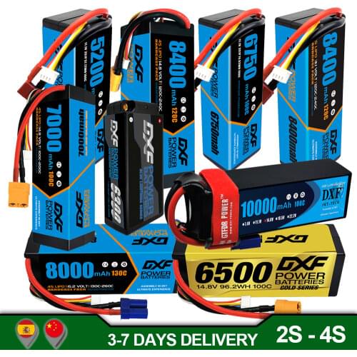 2PCS DXF Lipo Battery 2S 7.4V 8000mah 7000mah 5200mah 110C 60C 50C for HPI HSP 1/8 1/10 Buggy RC Car Truck