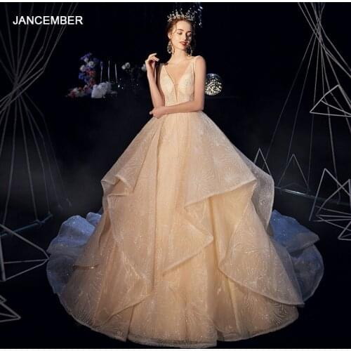 HLF49 Hot Sale Wedding Dress Women Clothing Champagne Draped Appliques V-neck Vestidos De Novia Baratos Con Envio Gratis