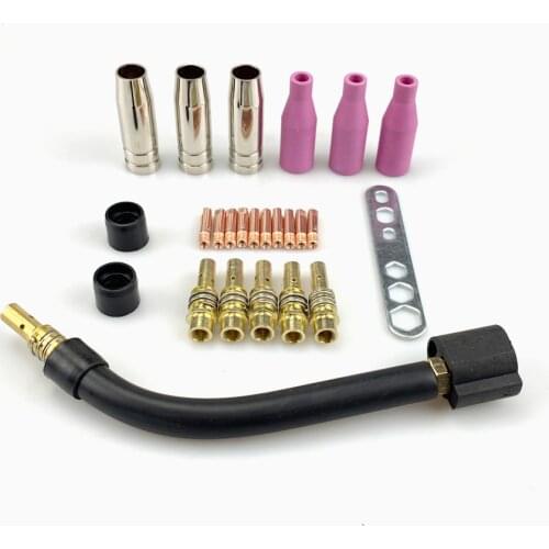 25pcs MIG MB15AK Set Of Nozzles For Welding Torch Swan neck Cap Tip Contact 0.8mm 0.6mm MB15 Ceramic Accessories WeldingMachine