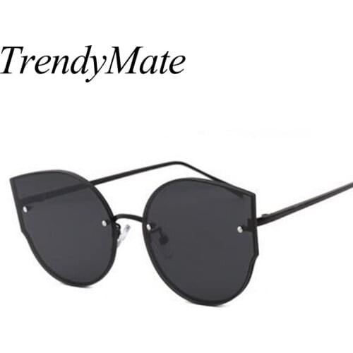 Hot New Fashion Metal Frame Sexy Cat Eye Sunglasses Women Luxury Brand Design Sunglass Reflective Mirror Glasses UV400 740M