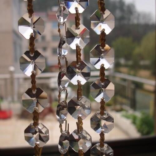 Dazzling Glass Crystal Octagonal Beads+Golden Butterfly Buckles Chain Chandelier Parts Garland Strand Curtain Chain