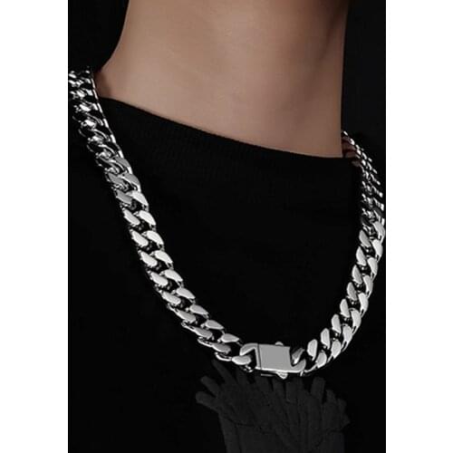 HIPUNK Stainless Steel Hip Hop Necklace 12mm Miami Cuban Link Chain Fashion Rapper Charm Jewelry For Men Women