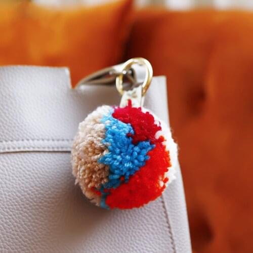 Hanging Pom Pom Charm keychain for Bags Women Accessories Needle Felted Plush Fluffy Fur Ball Keyring Handmade Boho Style JK39F4