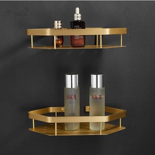 Bathroom Shelf Bath Shower Shelf Total Brass Brushed Gold Bathroom Corner shelf Wall Mounted Kitchen Storage holder Luxury