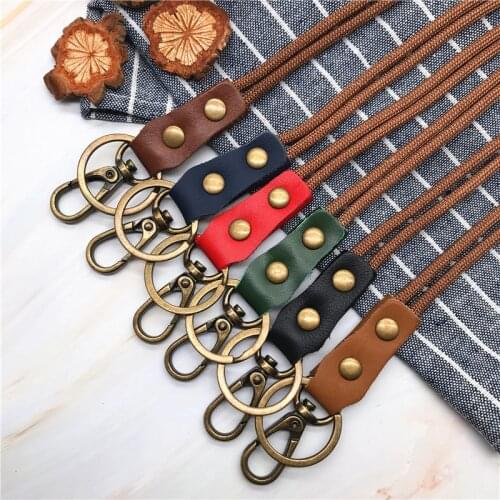 Cowhide leather Lanyard Neck Straps Anti-slip Mobile Phone Straps Cord Phone Hand Rope Lanyard for Mp3 Straps Camera USB Holder