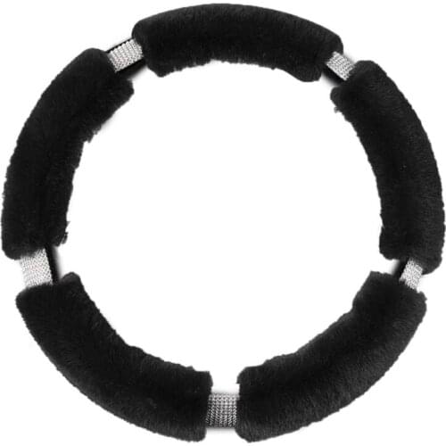 Fluffy Steering Wheel Cover with Rhinestones Diamond Fur Furry Car Steering Covers with Better Grip for Women Men 1XCF
