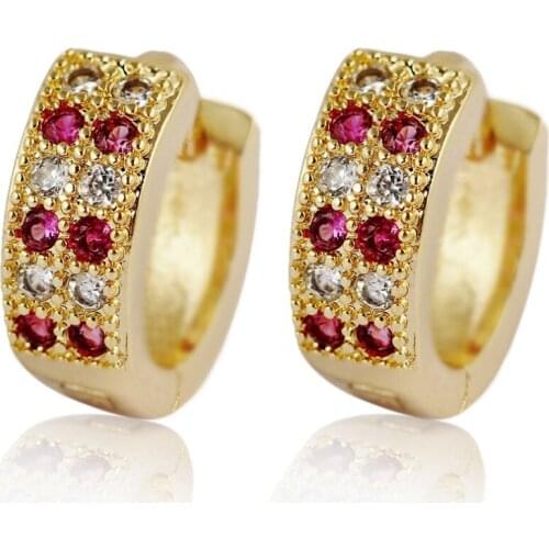 Pink and White Zircon Earrings Yellow Gold Filled High Quality Jewelry for Women Girl Birthday Gift