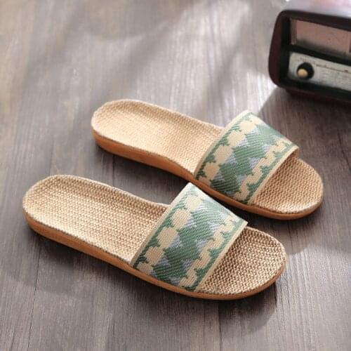 Women Slippers Men Flip Flops Couple Summer Indoor Hemp Slide Sandals Home Non-Slip Platform Flat Floor Silent Casual