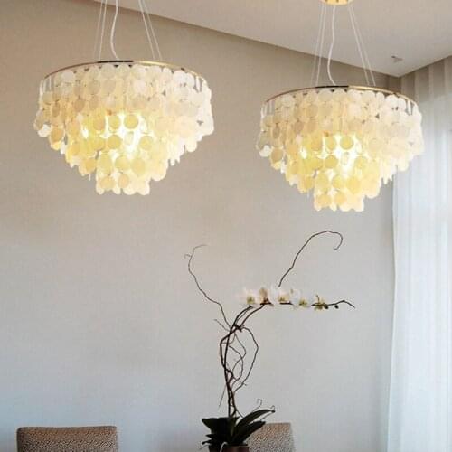 Modern Loft Decor Natural Seashell Pendant Lamp E27 Metal Lustres Chandelier Fixture For Kitchen Living Room Bedroom Restaurant