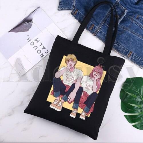 Chainsaw Man Manga Pochita Makima Kawaii Graphic Capacity Storage Handbag Shoulder Bag Tote Reusable Student Bookbag