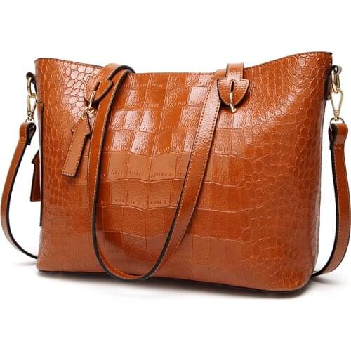 Satchel Women Shoulder Bags Classic Tote Ladies Designer Hobo Crocodile pattern Purses Woman Top Handle Bag (B Khaki)