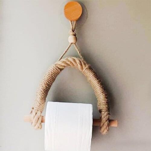 Rope Paper Holder Retro Kitchen Roll Paper Accessory Hanging Rope Wall Mount Toilet Paper holder Tube Bathroom Decor Rack Holder