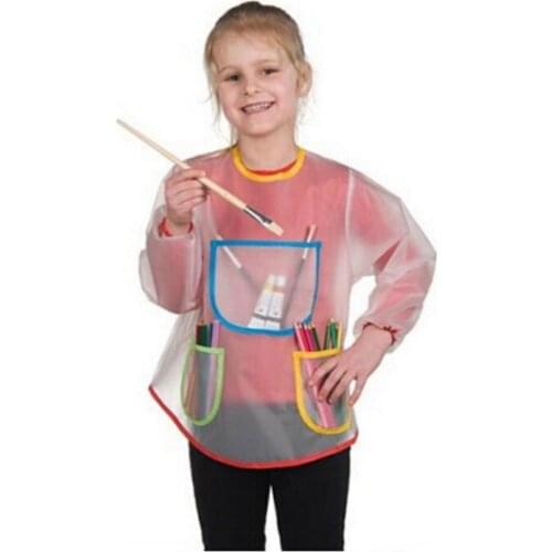 Multi-Pocket Waterproof Baby Clear Long Sleeve DIY Painting Artist Smock Apron Smock Plastic Pocket Gifts