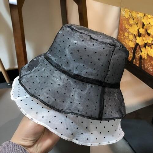 New Fashion Ice Silk Dot Point Summer For Women Foldable Bucket Cap Thin Section Female Outdoor Sunscreen Sun Hats Girls Bape