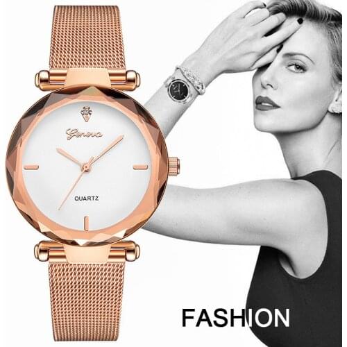 2019 New Fashion GENEVA Women Watch Mesh Band Stainless Steel Analog Quartz Wristwatch Simple Lady Gold Luxury Ladies Watches