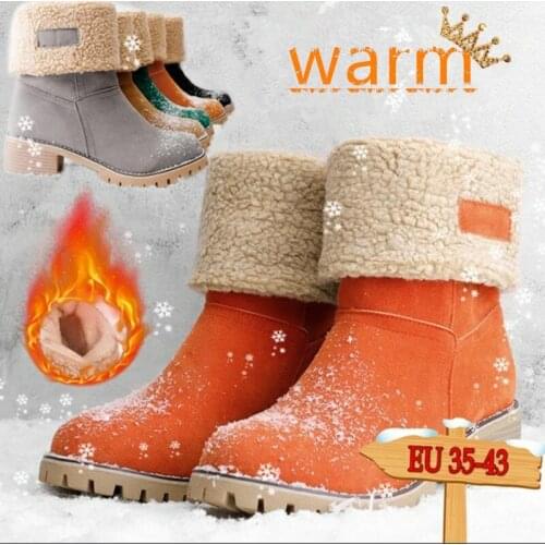 Ladies Thick Fluffy Warm Snow Boots Ladies Winter Outdoor Non-slip Ankle Boots Fashion Thick Heel Ankle Boots Size 35-43