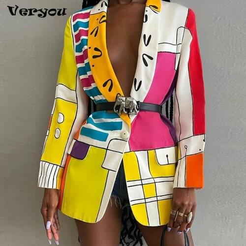 Turn-down Collar All Over Print Single Button Blazer Women Casual Jacket Elegant Abstract Graphic Work Coat Blazers For Women