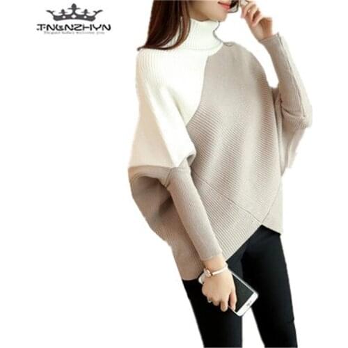 Tnlnzhyn 2019 Spring Autumn Women Sweater loose Bat Sleeves Turtleneck Pullover Sweater Thiken Warm Sweater Y500