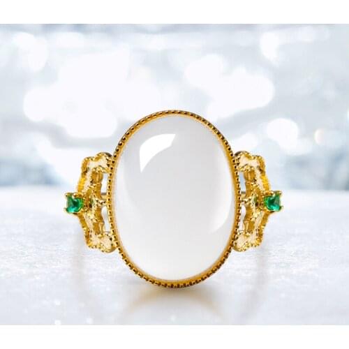 Charm Oval Open Rings Inlay Opal Vintage Luxury Golden Jewelry For Women Wedding Cocktail Party Trend Accessories Free Delivery